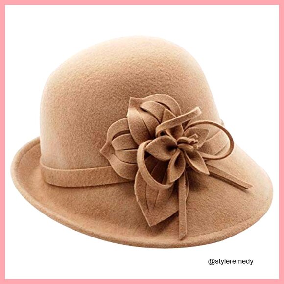 Wool Felt Bucket Hat with Floral Pattern and Drawstring Closure main image 5